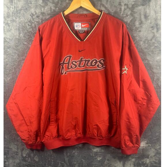 Y2K Nike Houston Astros Brick Red Center Swoosh Pullover Lightweight Jacket XL